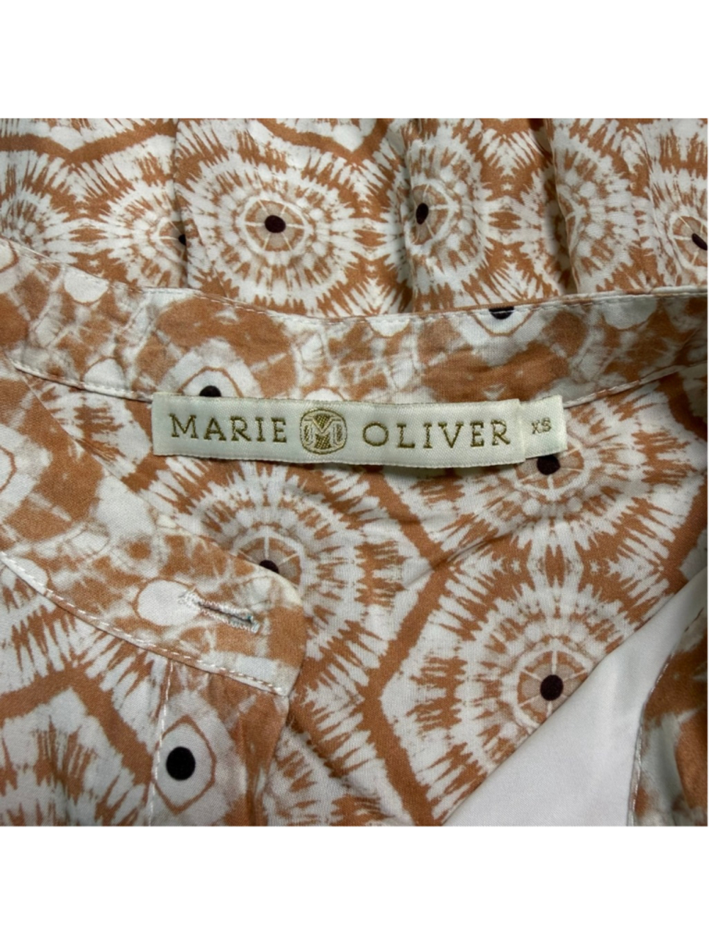 Marie Oliver Kara Mini Dress Silk Blend Geometric Tan Cottagecore Women’s Sz XS - Picture 4 of 8